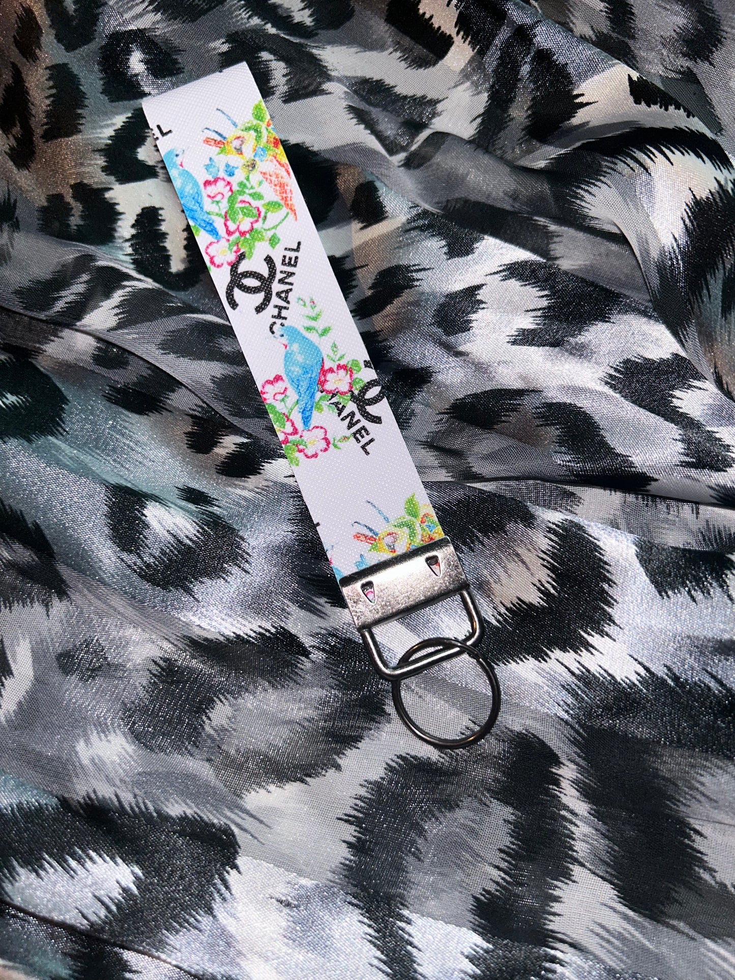 Chanel inspired blue bird wristlet